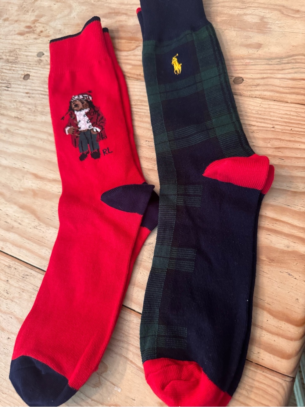 Polo by Ralph Lauren polo ski bear  & Green Navy Plaid Socks w Yellow Polo Logo